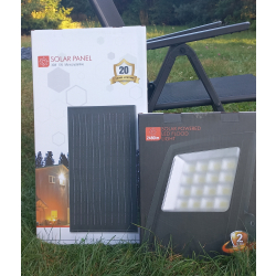 Solarny Halogen LEDv 20W 2480 Lampa solarna  panel solarny 35wp 115Wh + pilot